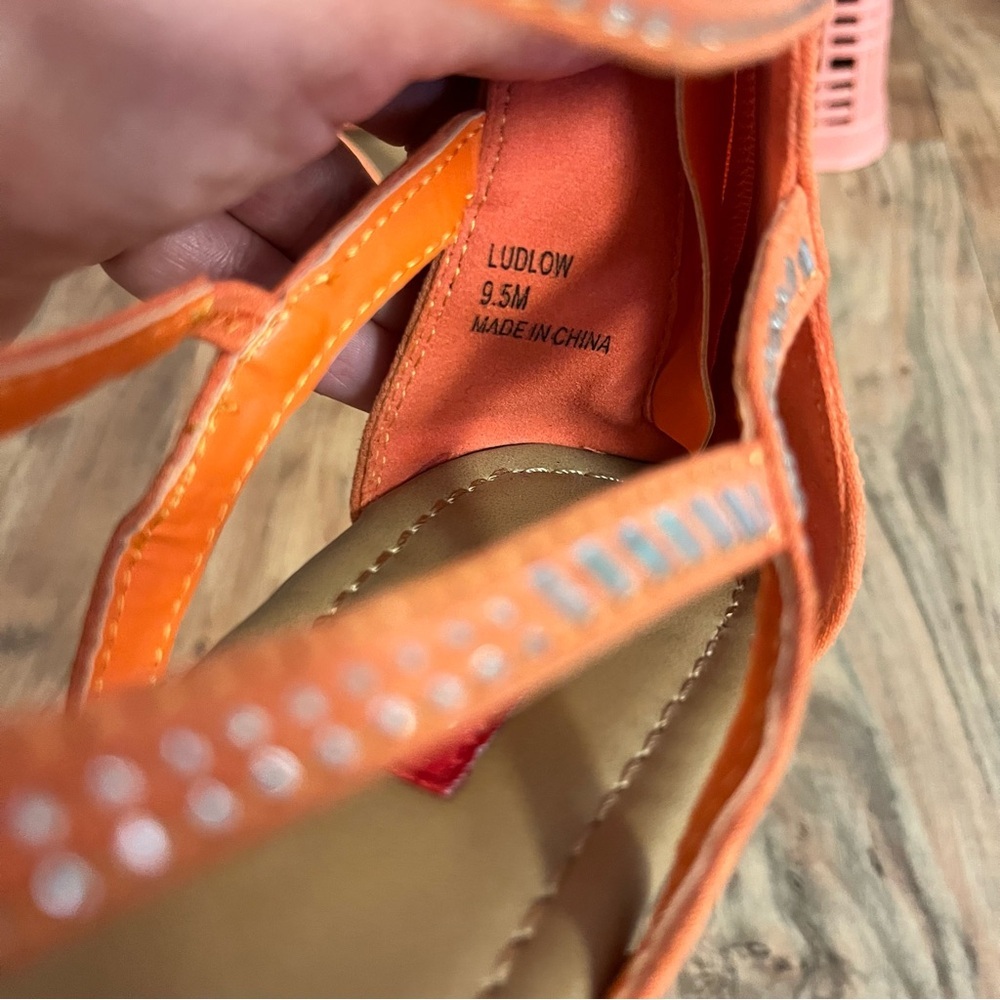 UNIONBAY Orange Coral Strappy Sandals Flip-Flop sparkle ankle strap 9.5 resort - Picture 2 of 8